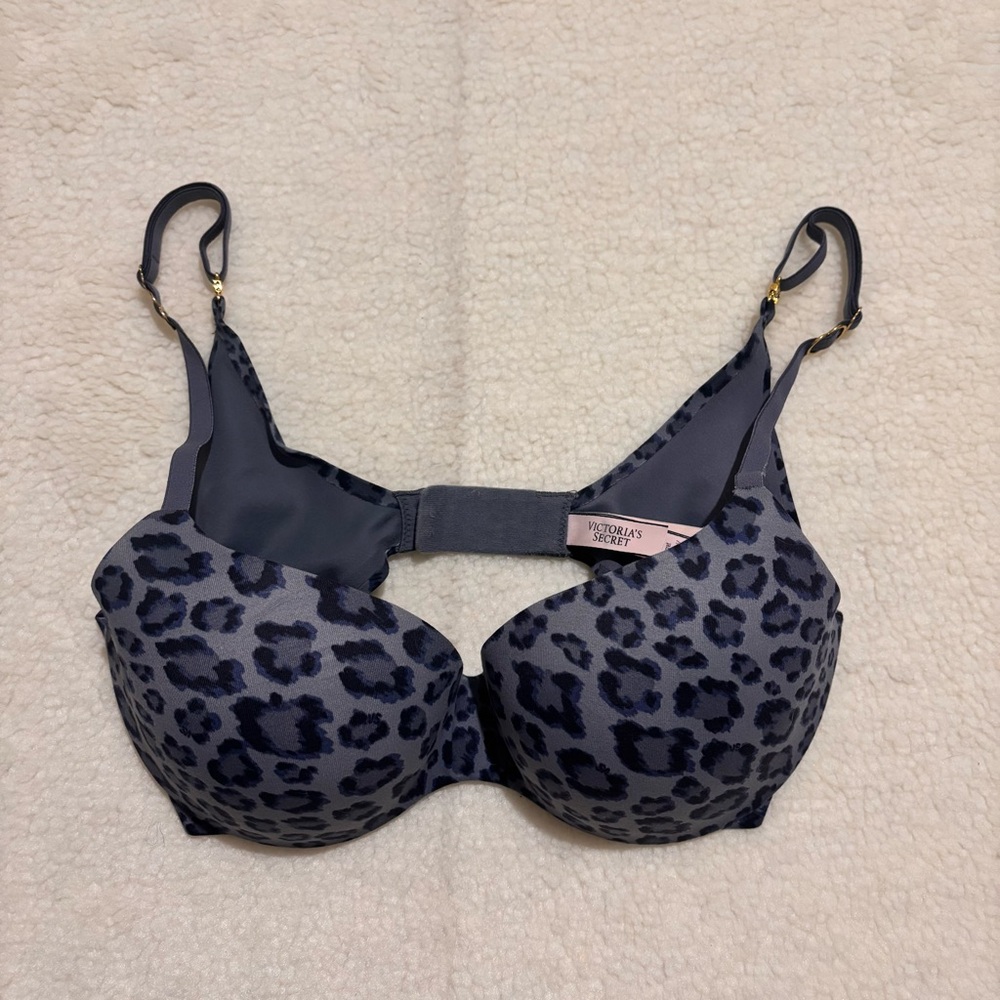 Victoria's Secret Incredible Bra 32D Blue Cheetah Leopard Padded Lined EUC